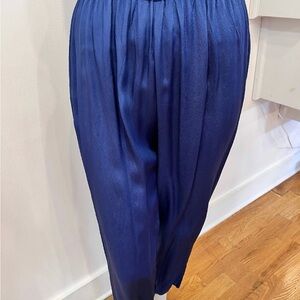 Elegant Blue Silk Twill Pants